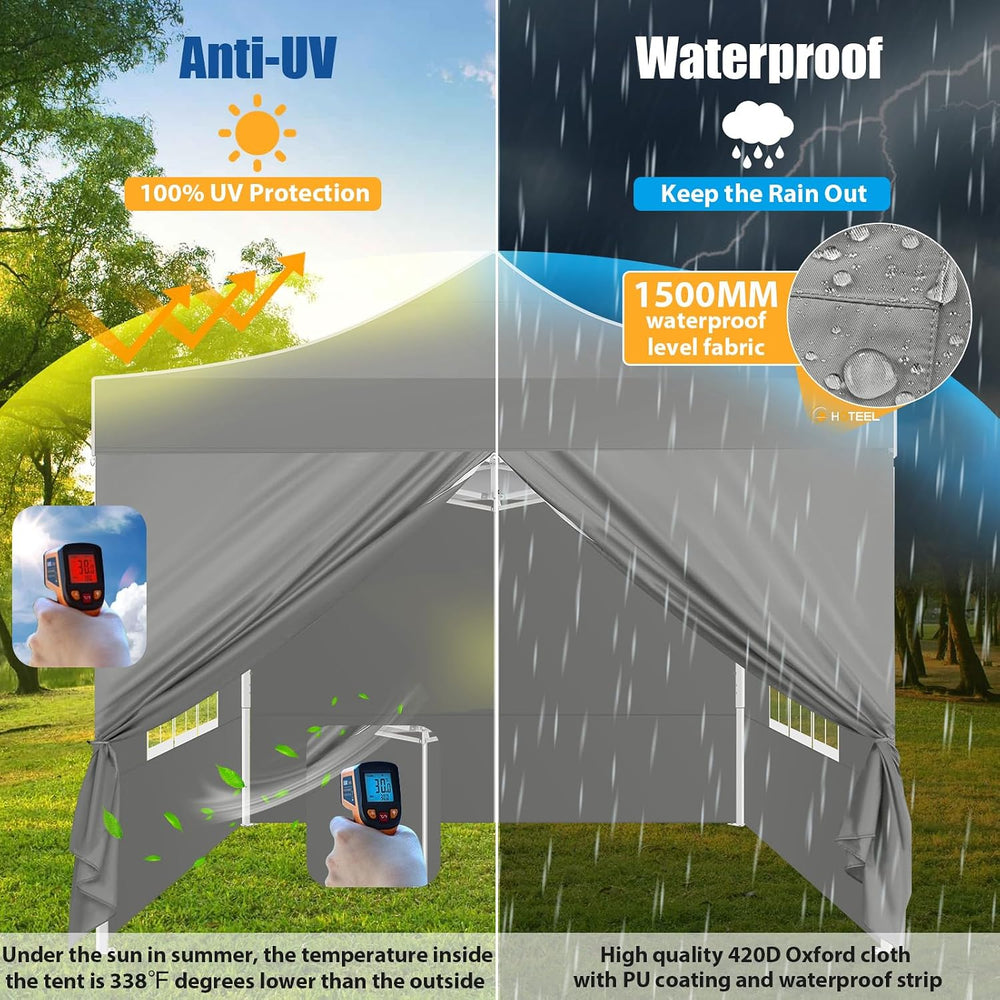 Hoteel 10x10 Pop Up Canopy Tent Gazebo, 420D Heavy Duty, 4 Sidewalls, White
