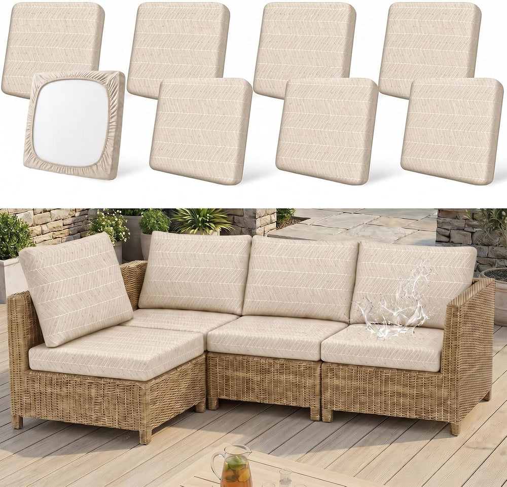 8 Pack Outdoor Cushion Covers, Water Resistant, High Stretch Fit