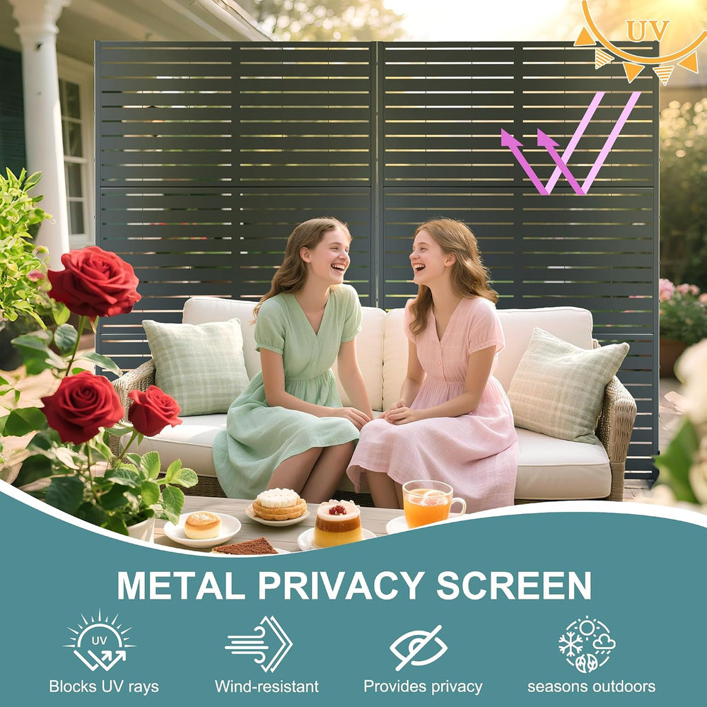 Metal Outdoor Privacy Screen Panels, Black Louvered