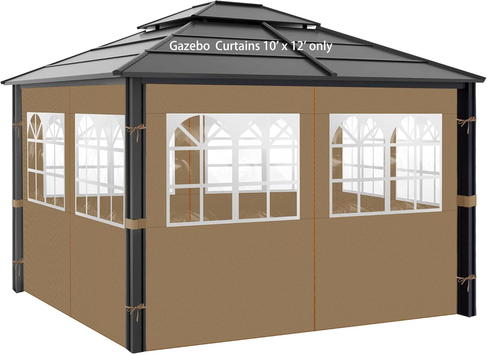 Gazebo Privacy Curtains 10' x 12' with PVC Windows, 4-Panels Side Wal...