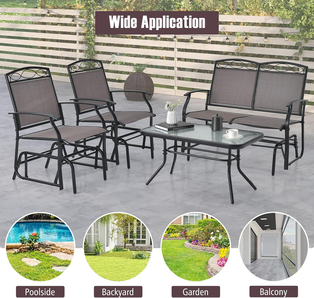 GIANTEX 4 PCS Outdoor Glider Chairs Set - Patio Furniture Set with Tempered G...