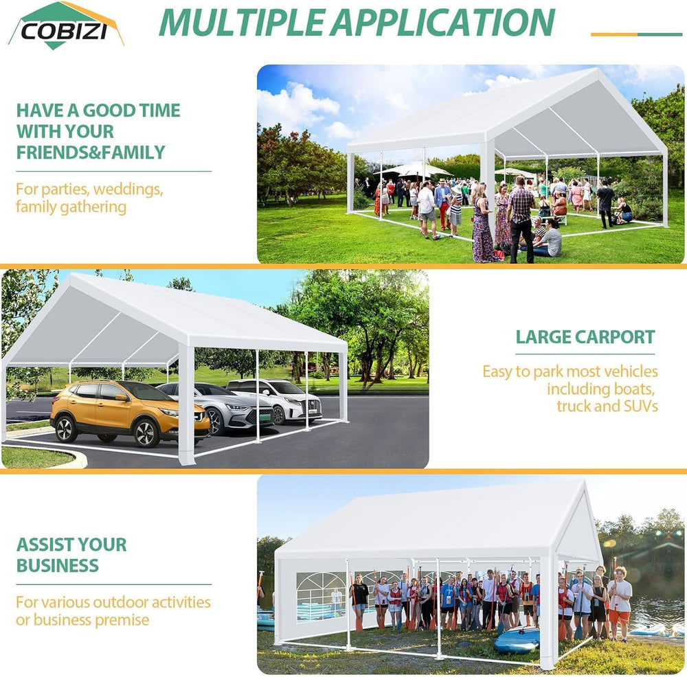 COBIZI 20x20 Outdoor Party Tent Heavy Duty Waterproof Canopy Shelter with 6 S...