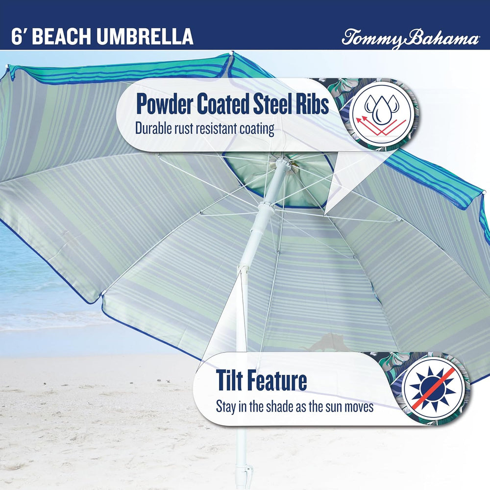 Tommy Bahama Tilt Beach Umbrella, 6 ft Canopy