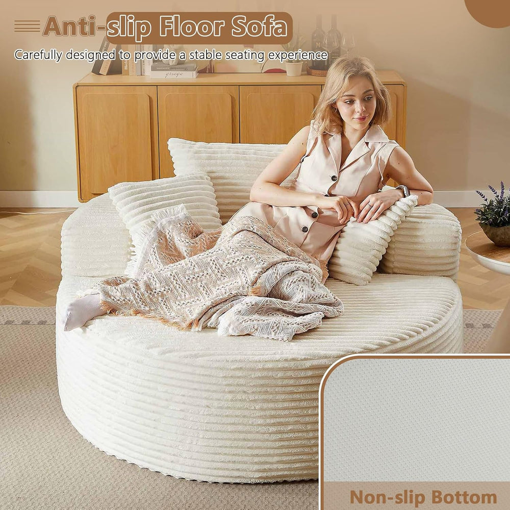 Oversized Round Chair Lounge Chaise Indoor, Upholstered Corduroy Deep Seat Cl...