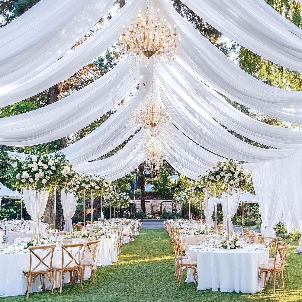 4 Panels 5x20ft White Ceiling Drapes for Wedding Parties, Wrinkle Free 20ft L...