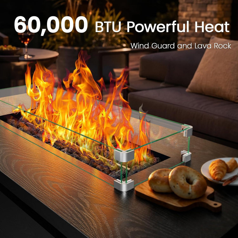 Ciays 51" 4-in-1 Propane Fire Pit Table, 60000 BTU with Glass Wind Guard