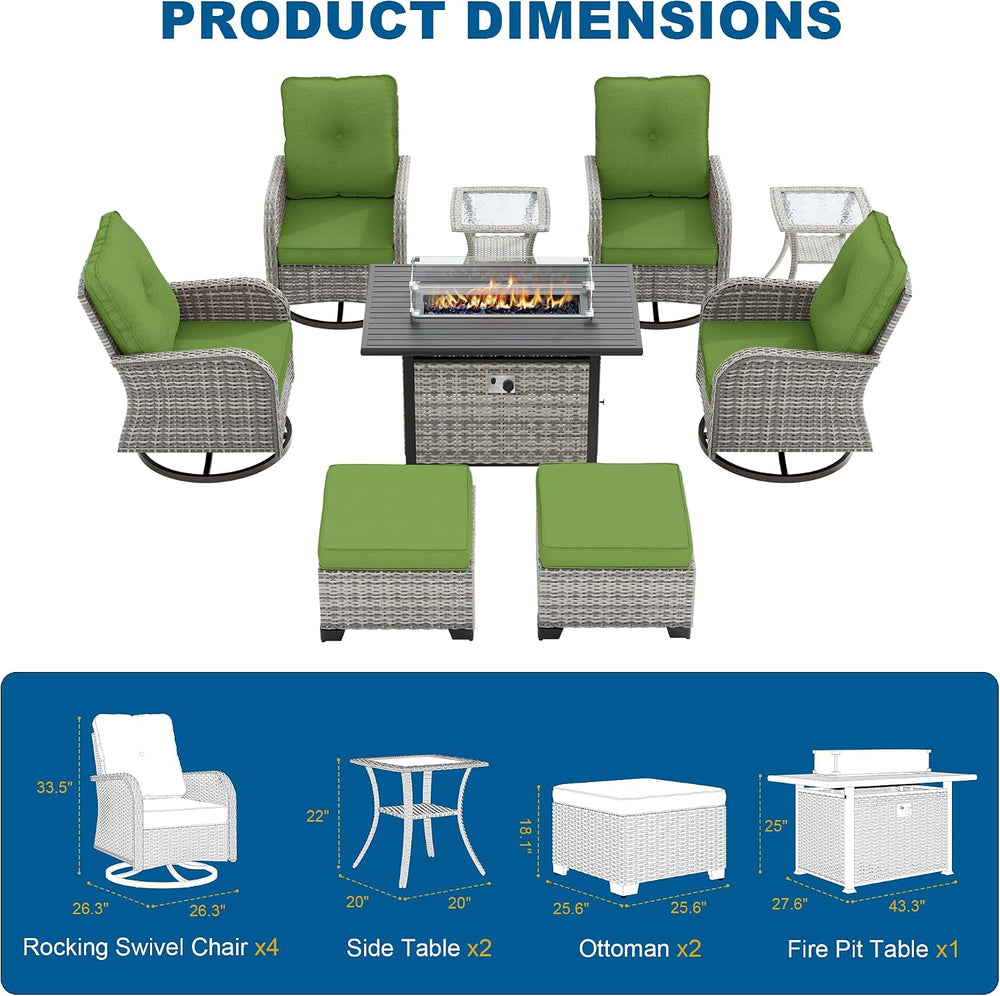 9-Piece Small Patio Furniture Set, Outdoor Swivel Rocking Chairs Set with 55,...