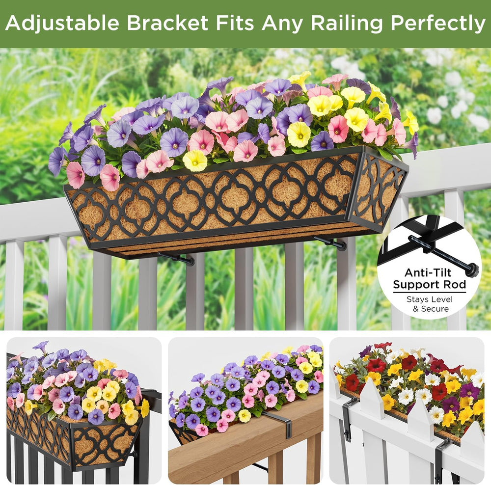 Y&M Deck Railing Planter Boxes, Adjustable Balcony Planter for Outdoor Pl...