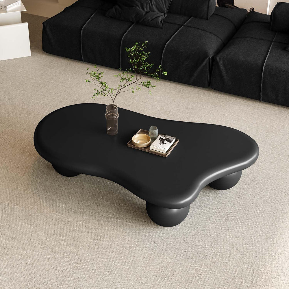 47" Modern Black Coffee Table Cloud Shape Low Center Table Cute Irregular