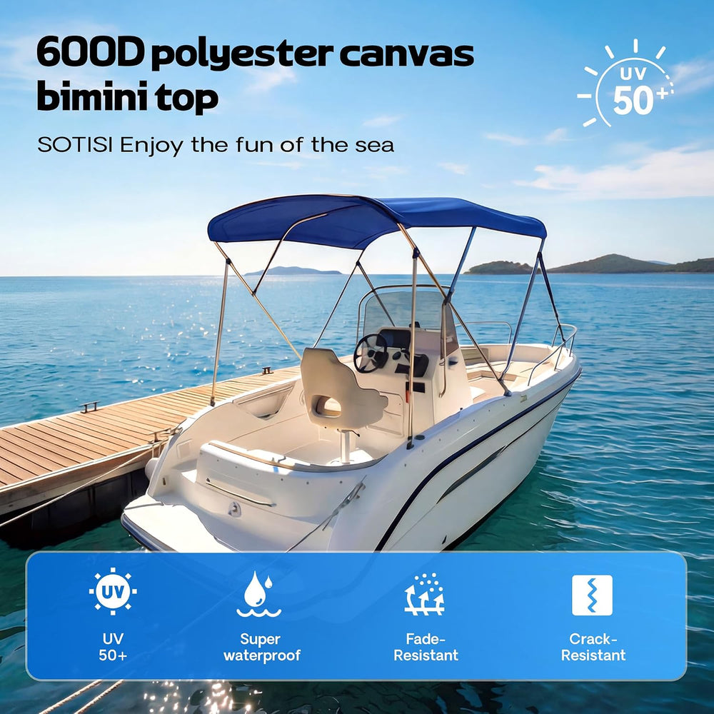 Bimini Tops for Boats, 3 Bow/4 Bow Bimini Tops, 900D Marine Grade Canvas Boat...