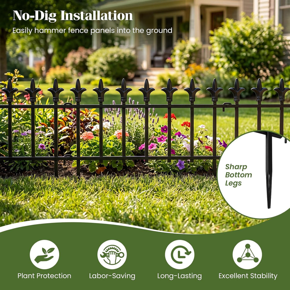 GIANTEX 10 Panels Decorative Metal Garden Fence, 18 FT, No Dig, Heavy Duty