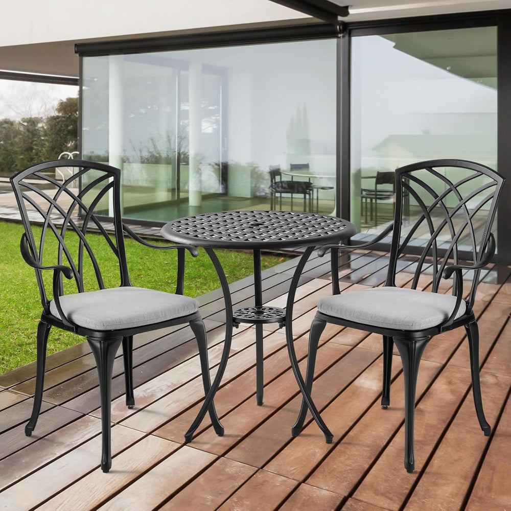 Patio Bistro Sets Cast Aluminum Bistro Table and Chairs Set of 2 with Umbrell...
