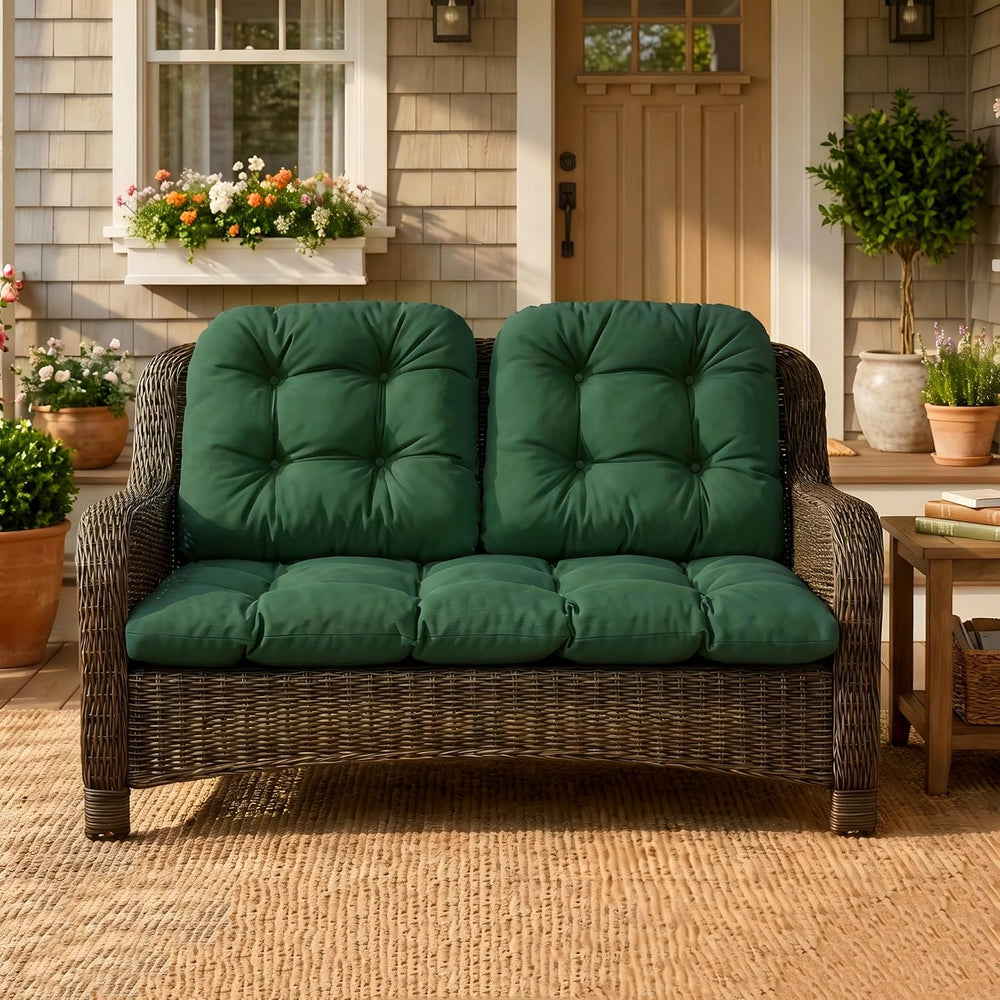Outdoor Wicker Chair Cushion, 44×19×4 in, Waterproof, Forest Green