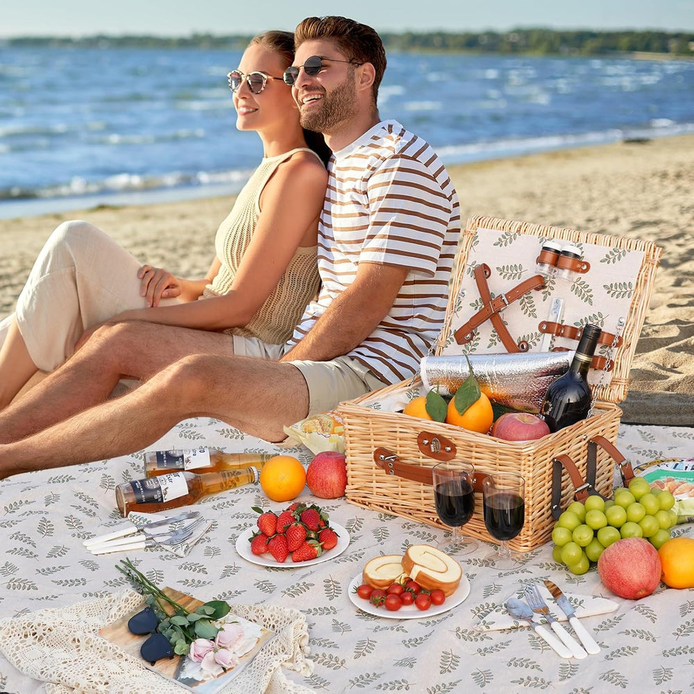 HappyPicnic Picnic Basket Set for 2, Durable Wicker with Cutlery Kit
