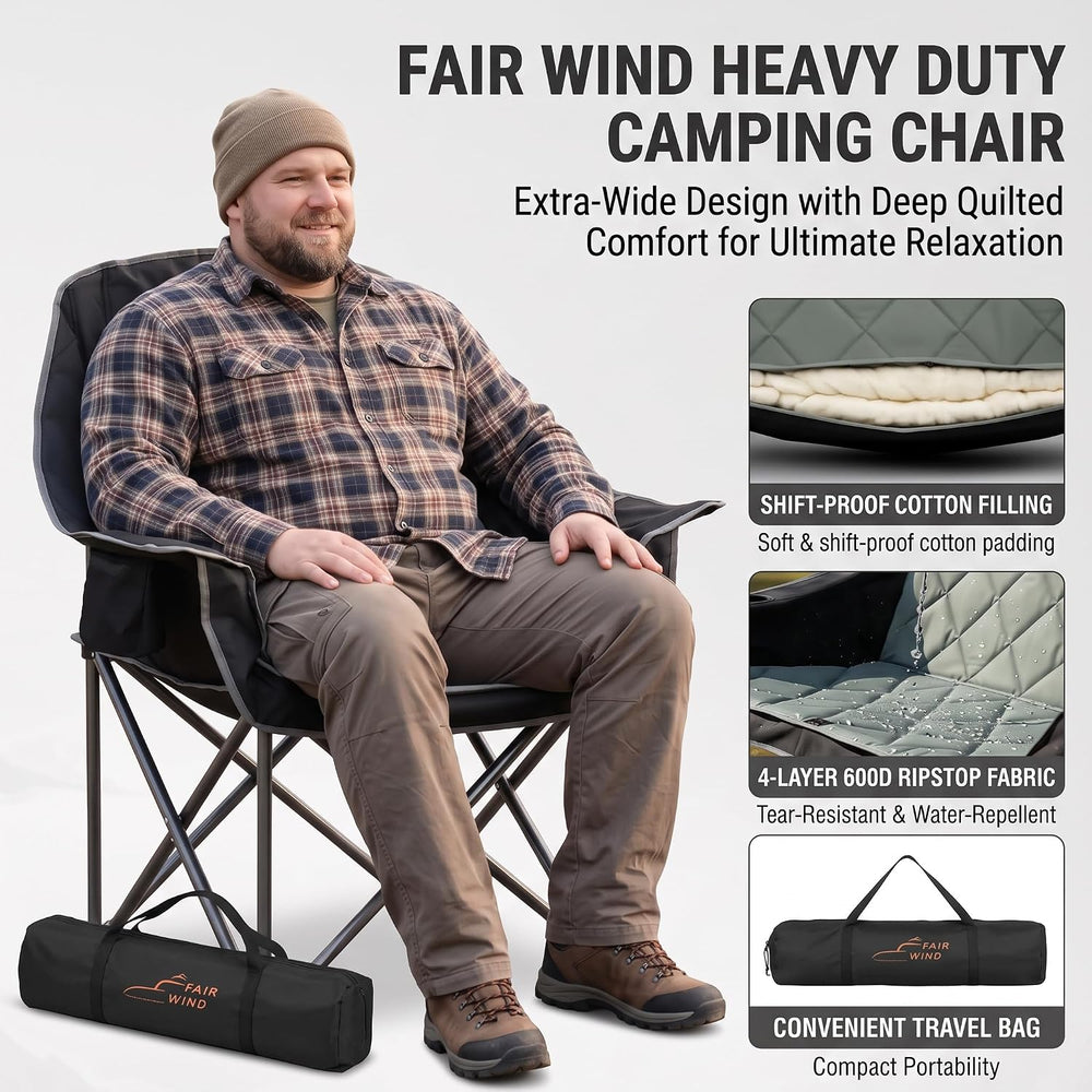 FAIR WIND 2 Pack XL Oversized Padded Camping Chair Heavy Duty for Adults