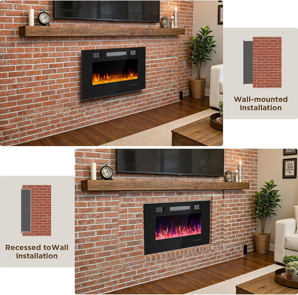 36 Inch Electric Fireplace with Crystal, Electric Fireplaces Insert, Wall Mou...