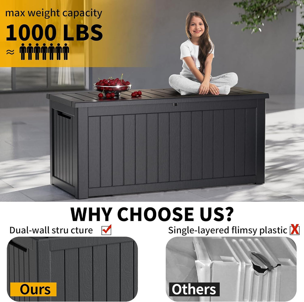 320 Gallon Waterproof Outdoor Storage Box, Lockable Patio Deck Boxes With Han...