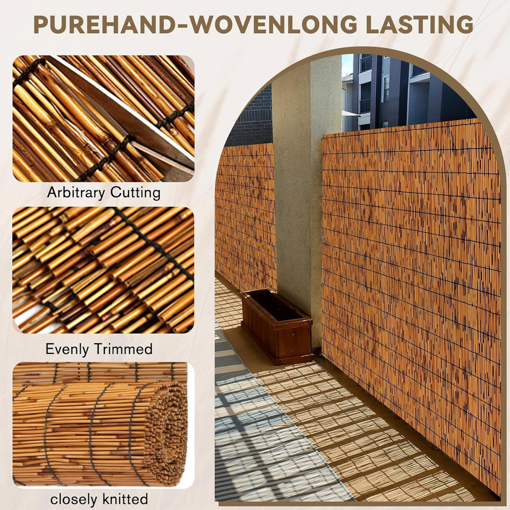 KOIUEYW Bamboo Reed Fencing, Light Russet Bamboo Fence Rolls 6 Feet High, Dec...