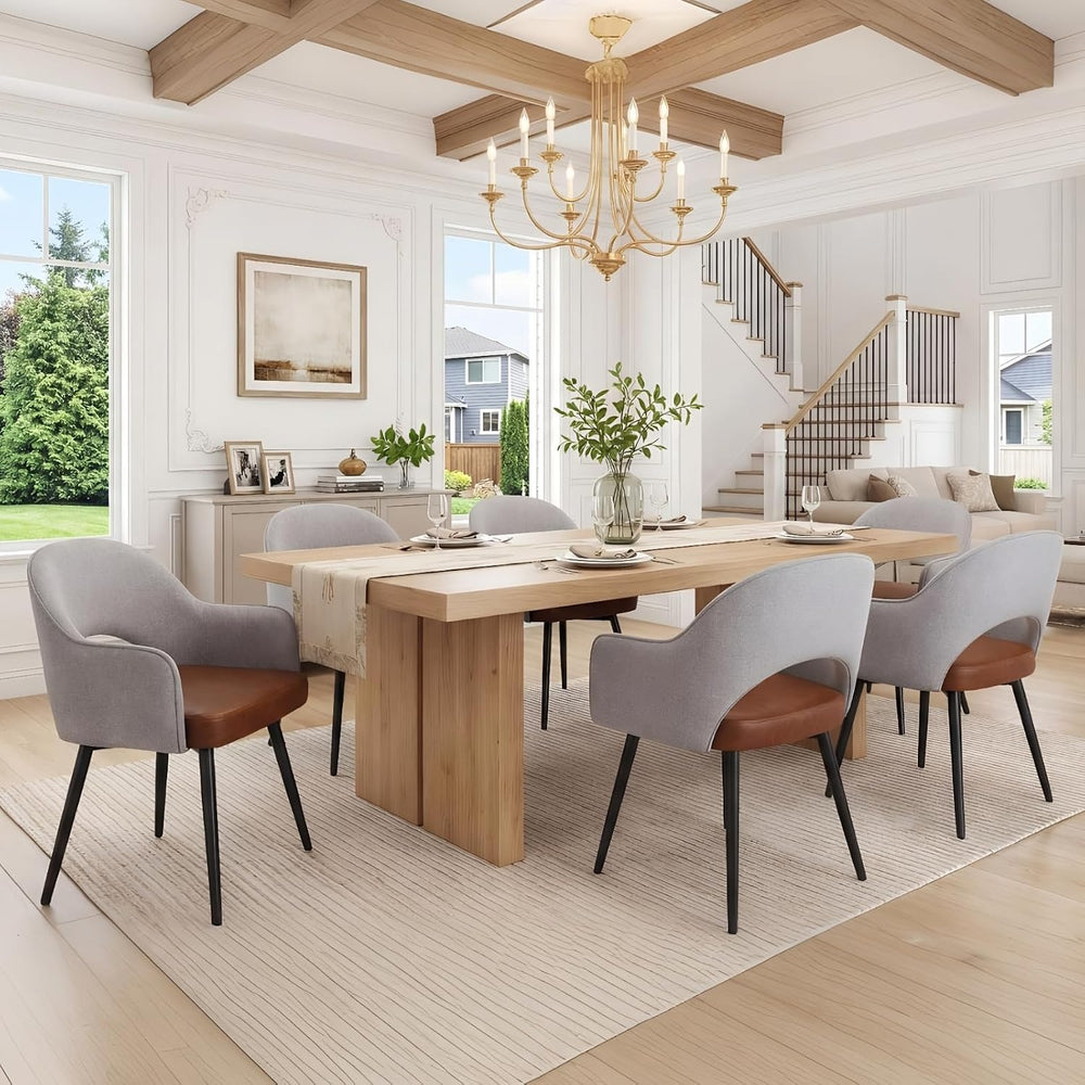 DUOMAY Modern Swivel Dining Chairs Set of 6, Linen & Faux Leather Upholst...