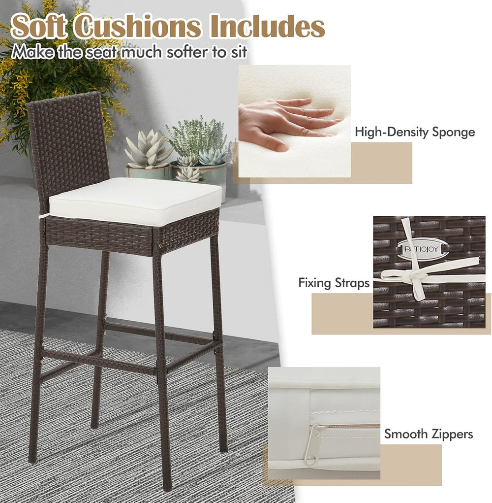 RELAX4LIFE Set of 2 Outdoor Wicker Rattan Patio Bar Stools Mix Brown