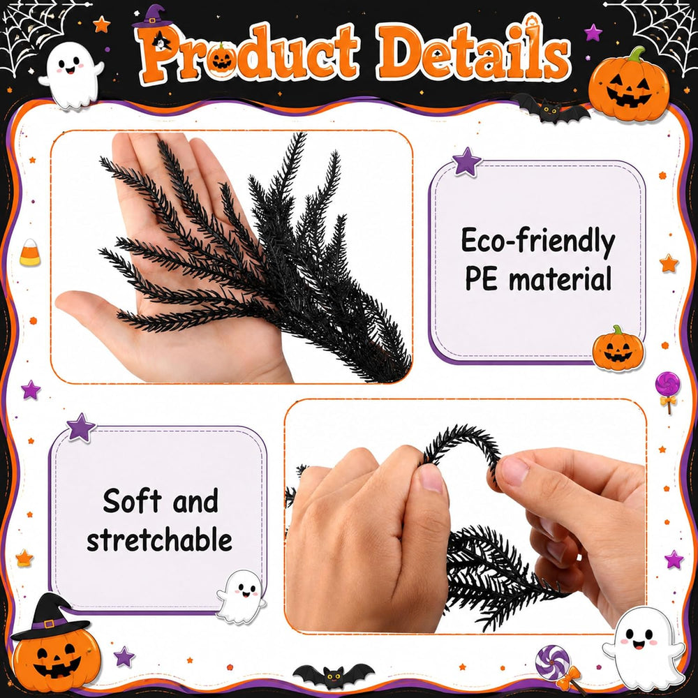 2 Pcs 6ft Black Halloween Norfolk Pine Garland,Vine Twig Mantle Decoration