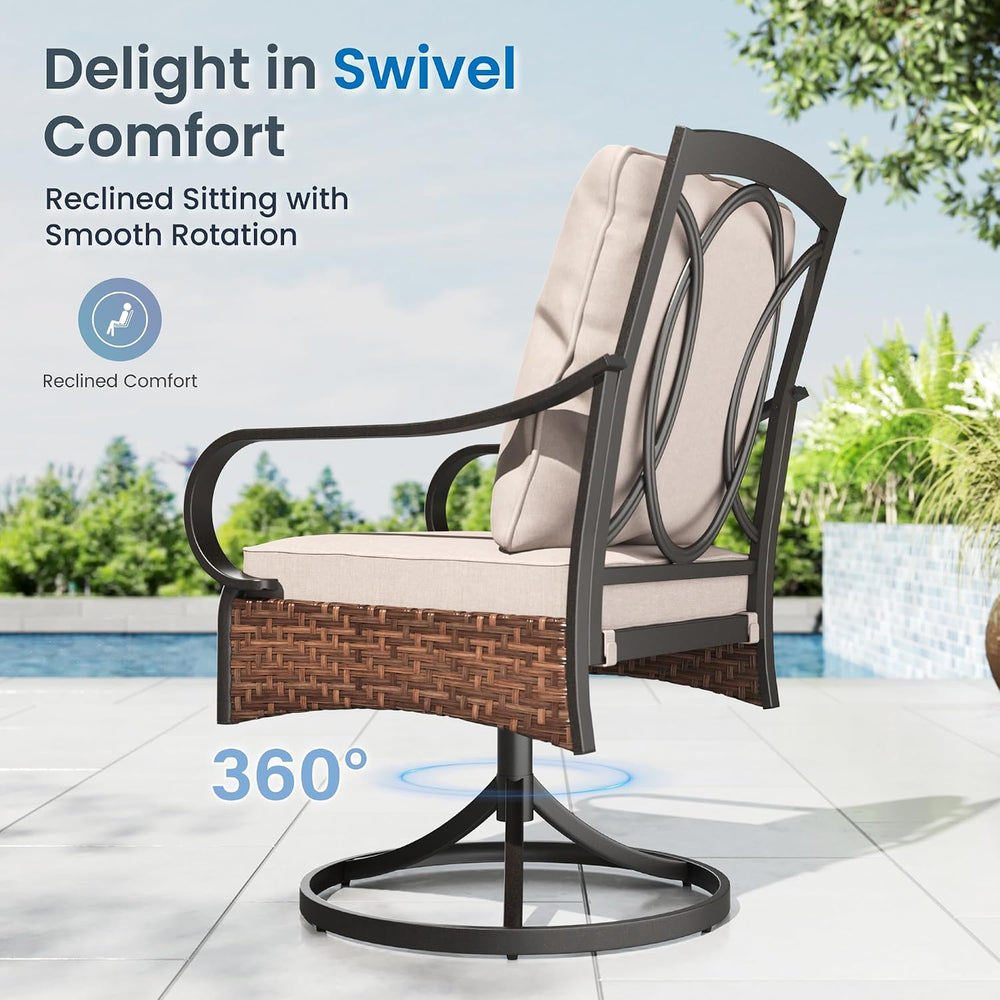 PHI VILLA 9pc Outdoor Dining Set, 57" Square Table, Swivel Wicker Chairs