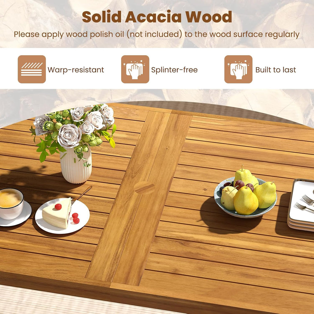Tangkula 6 Pieces Patio Dining Table Set, 63” Rectangle Acacia Wood Table wit...