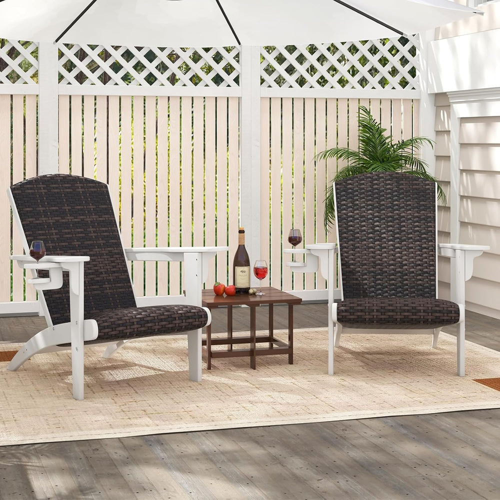Tangkula Patio Wicker Adirondack Chair, HDPE Lounge Chair w/Rattan Padded Sea...