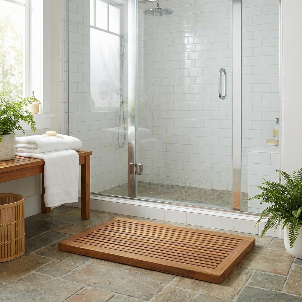 Bare Decor Dasha Spa Shower or Door Mat, 31.5 by 17.75-Inch, Solid Teak Wood ...