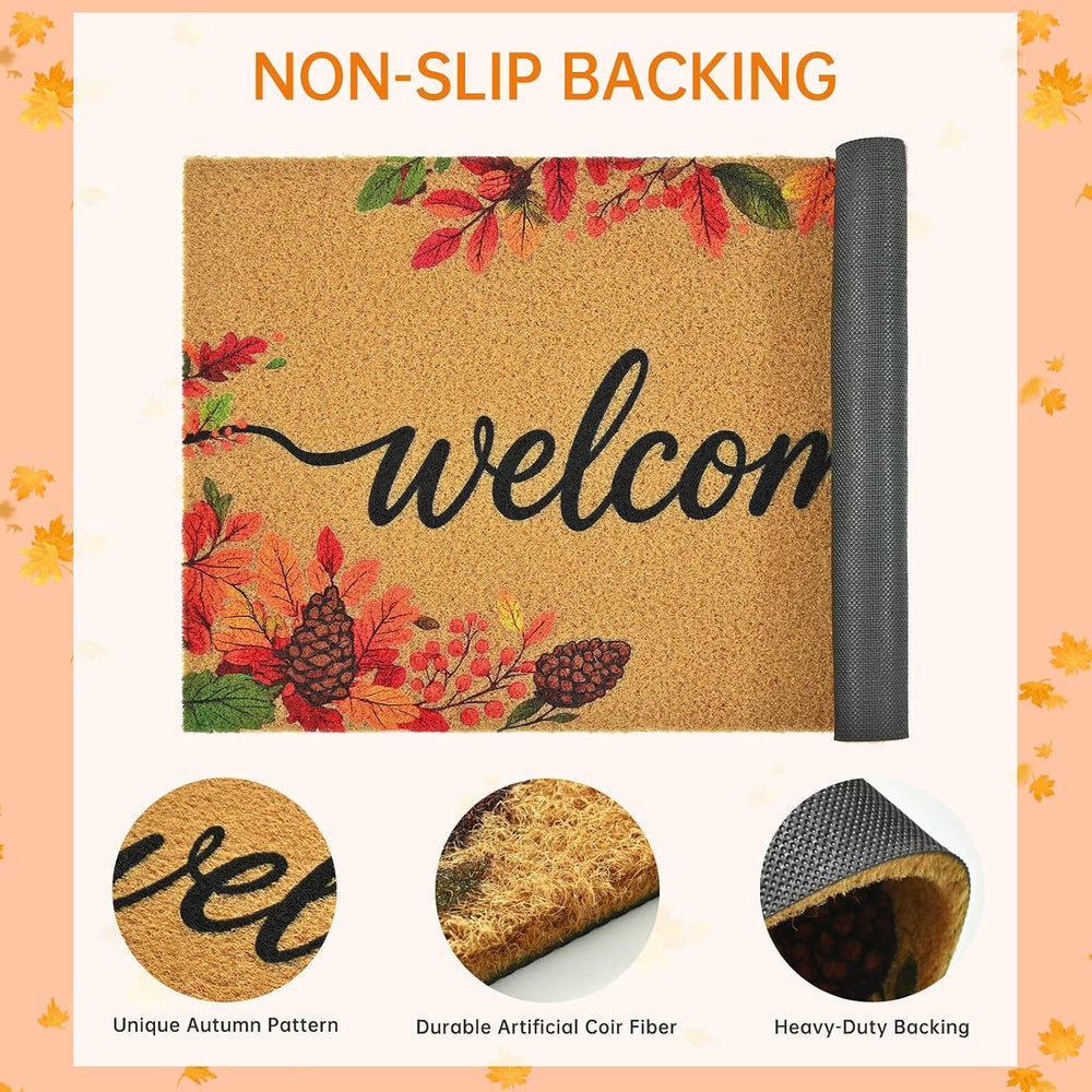 Fall Leaves Welcome Door Mat for Front Door Outdoor Indoor 17x29 in