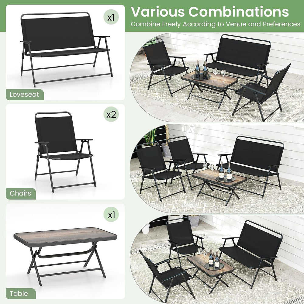 Tangkula 4 Piece Folding Patio Furniture Set, Metal Chair & Table Set wit...