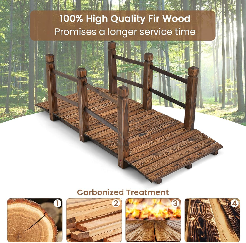 HAPPYGRILL 5FT Wooden Garden Bridge with Double Safety Railings