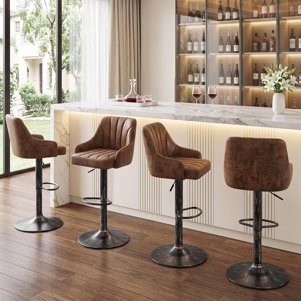 VECELO Bar Stools Set of 2, Adjustable Counter Height Barstools with Back and...