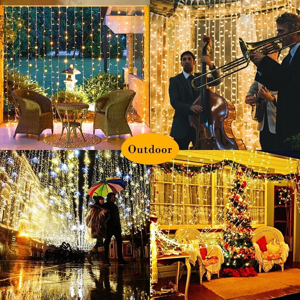 2 Pack Solar Curtain Lights Outdoor Garden Fairy String Lights 300 LED 8 Mode...