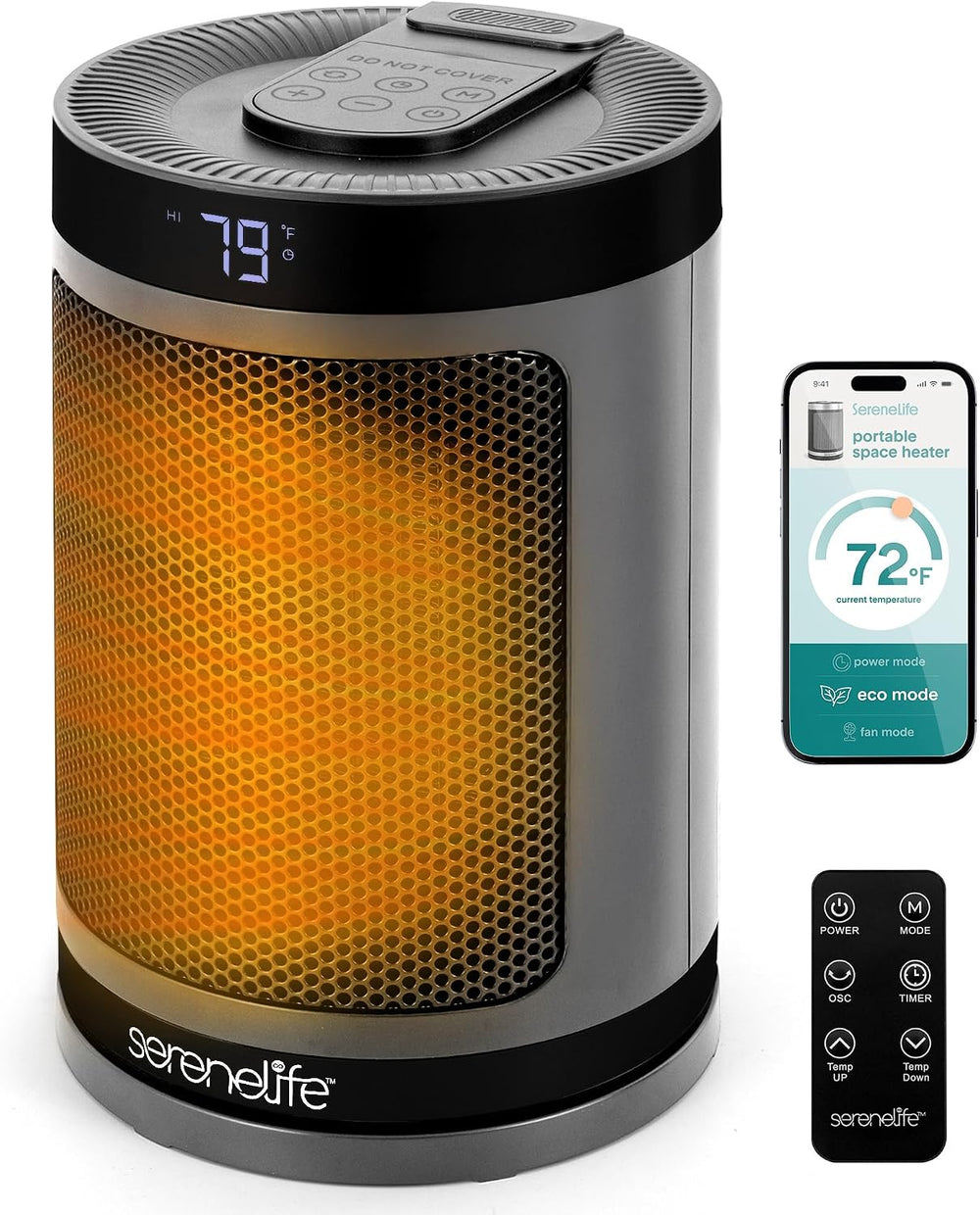 SereneLife Smart Space Heater – 1500W Indoor Electric Heater with Thermostat,...