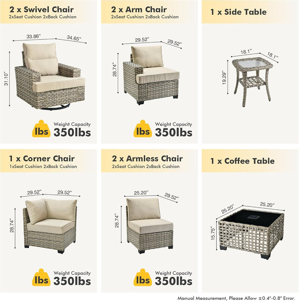 HOOOWOOO Outdoor Sectional Patio Furniture Set,9 Pieces Wicker Conversation S...