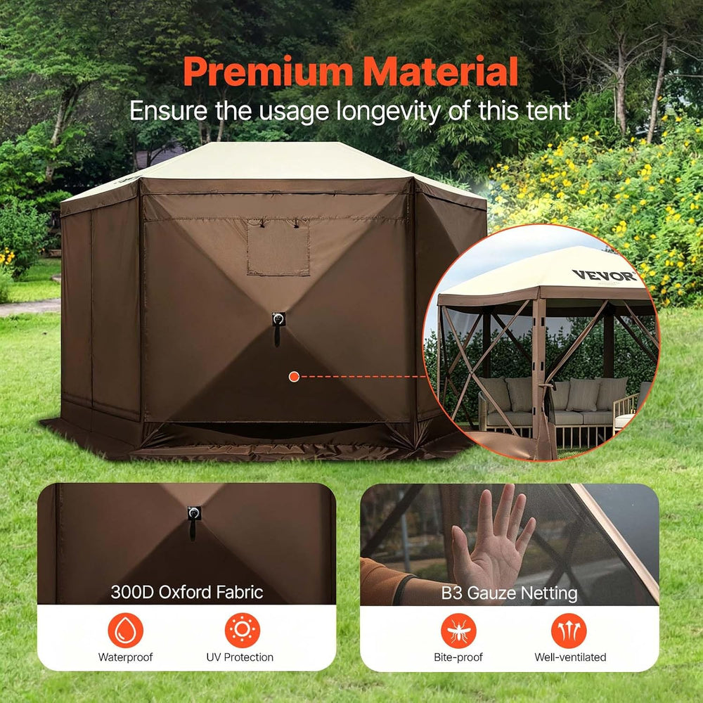VEVOR Camping Gazebo Screen Tent, 12x12ft, Brown/Beige