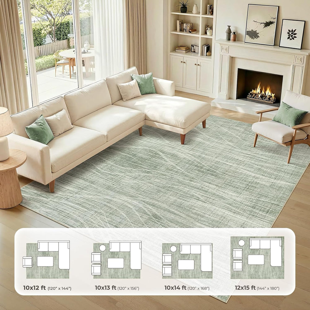WITSHOCK 10x14 Area Rugs for Living Room, Washable Rug Large Carpet Green