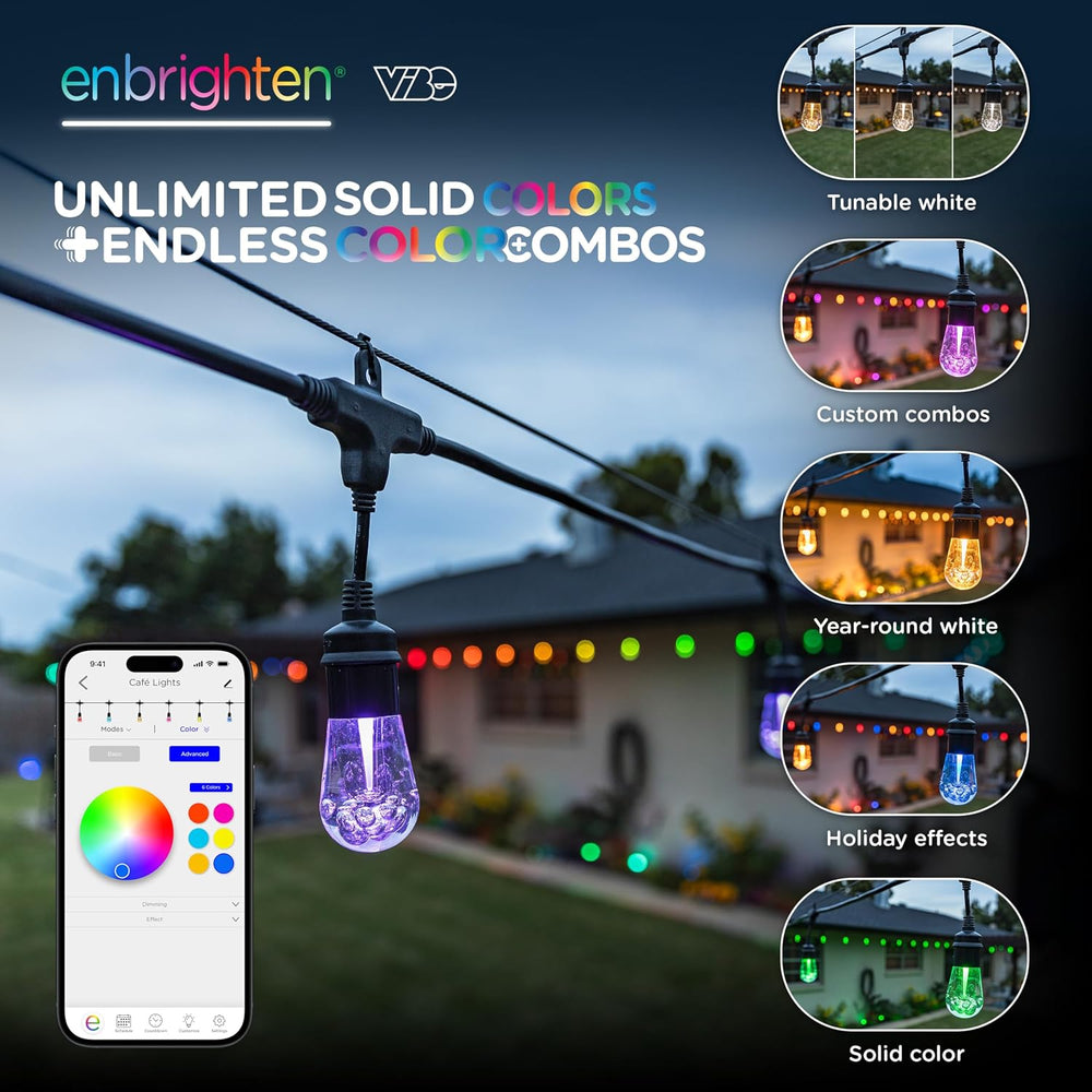 Enbrighten Vintage Outdoor String Lights, 48ft, 24 Bulbs, Smart