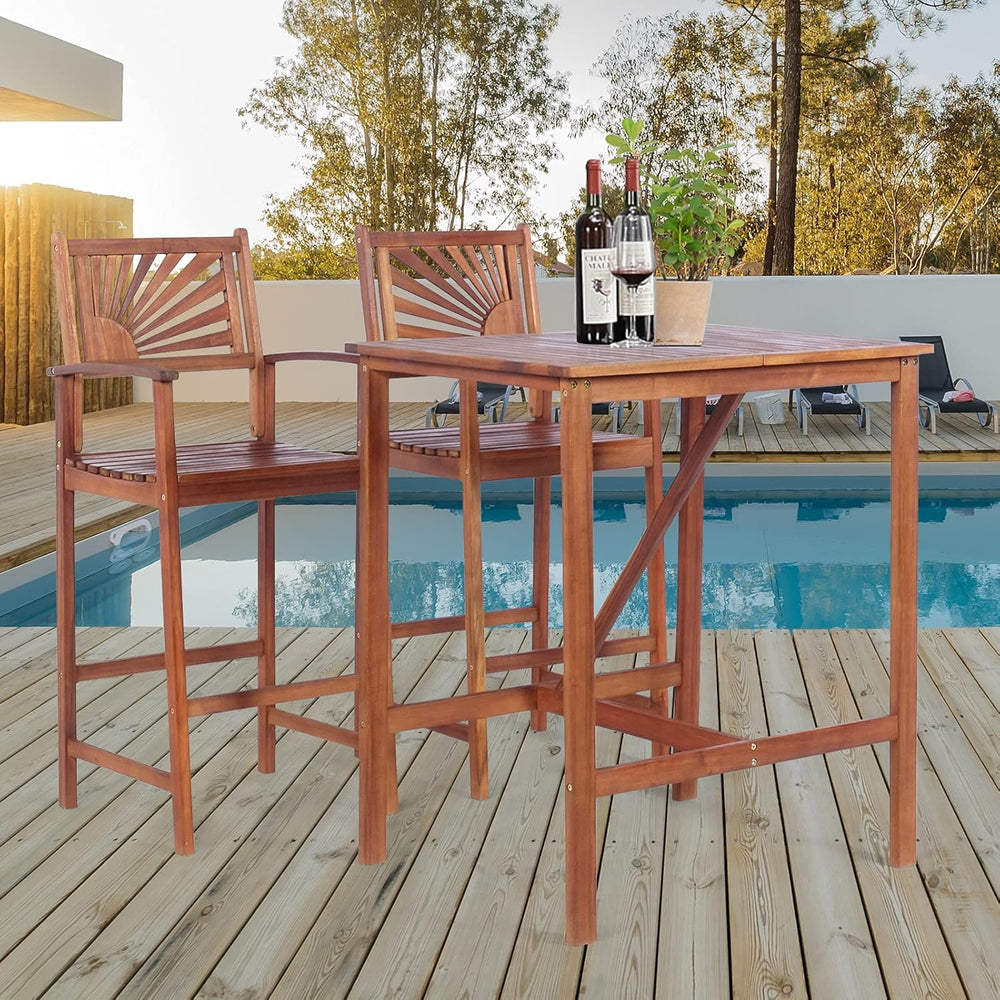 COSTWAY 3PCS Bar Table Set, Outdoor Acacia Wood Dining Set
