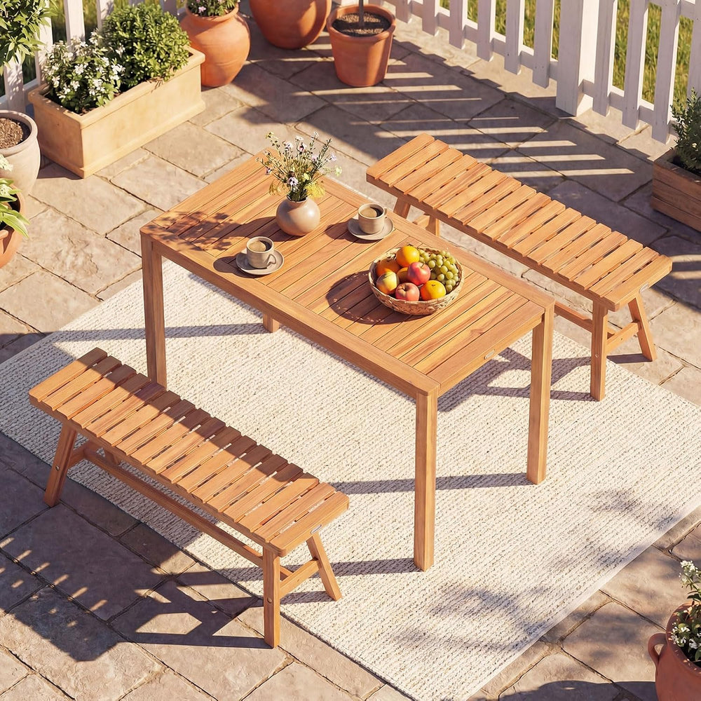 Tangkula Acacia Wood Outdoor Garden Bench, 2-Person Patio Backless Bench with...