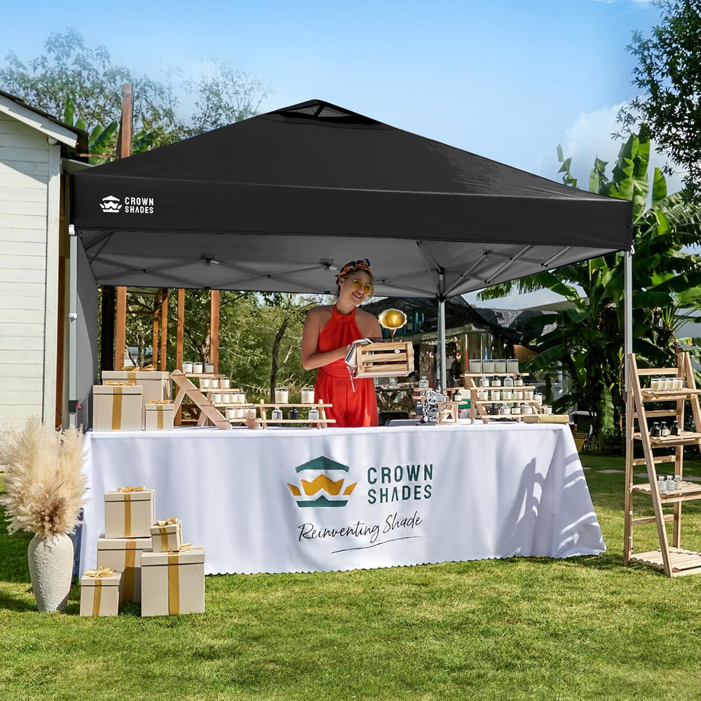 CROWN SHADES 12x12 Pop Up Canopy with 1 Side Wall, Beach Canopy Tent, Black