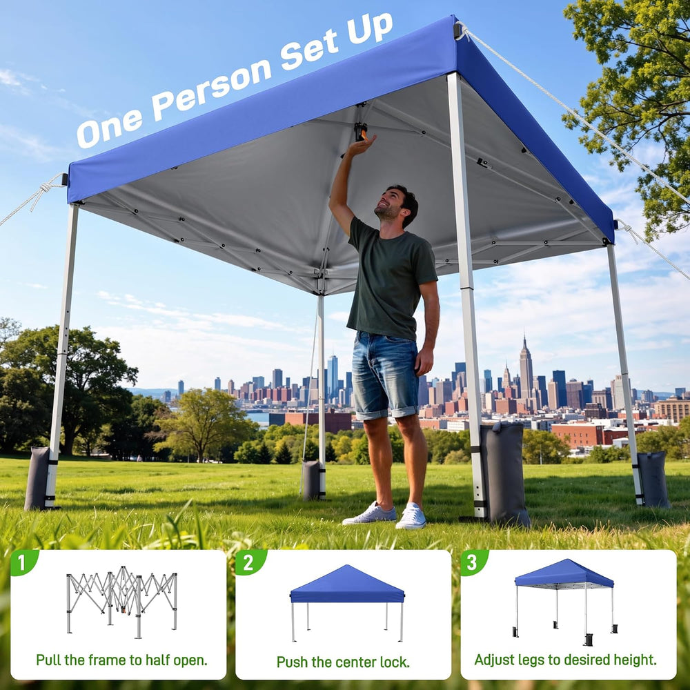 10x10 Pop Up Canopy Tent with One-Push Center Lock,Blue