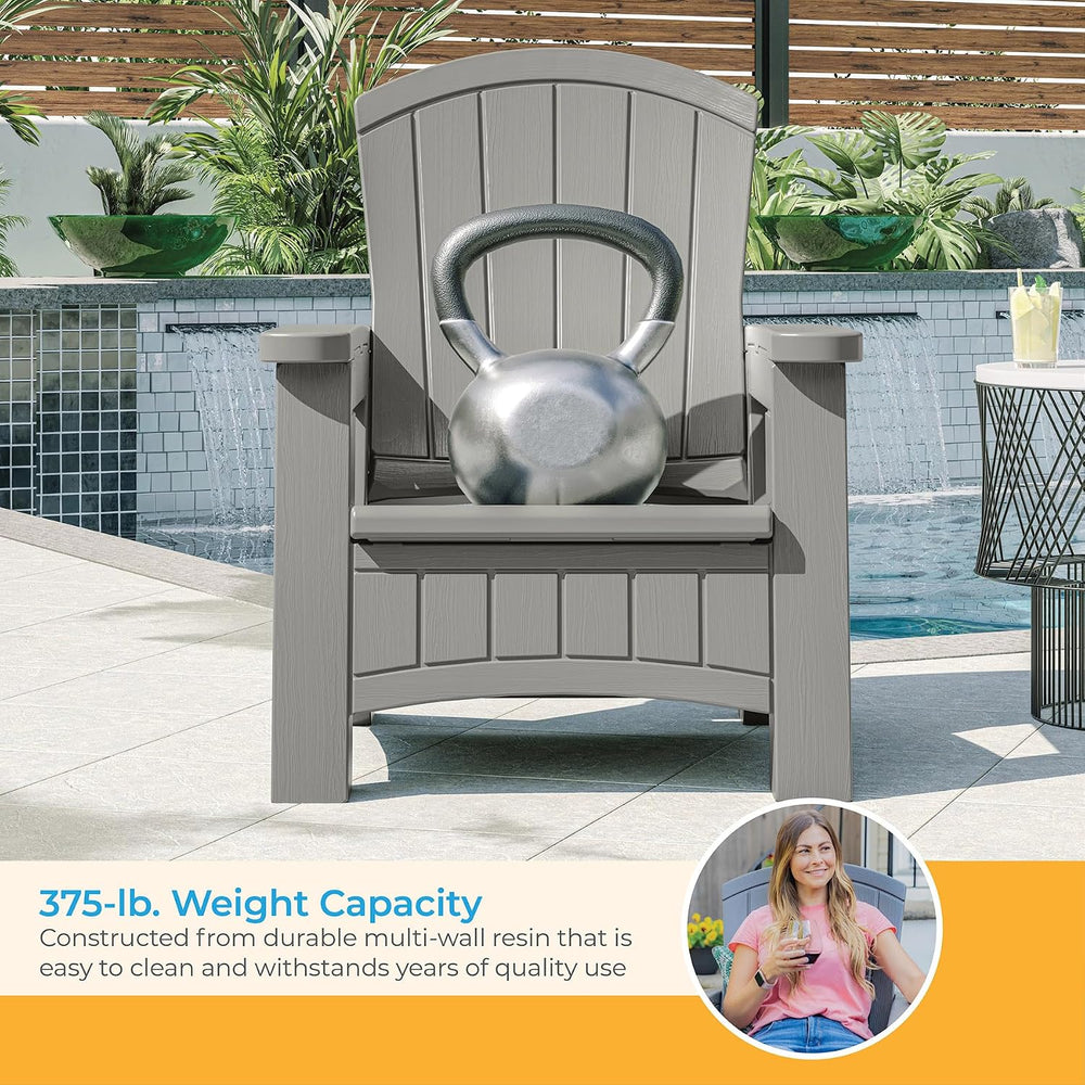 Suncast Outdoor Patio Adirondack Chair with 8 Gallons of Under-Seat Storage, ...