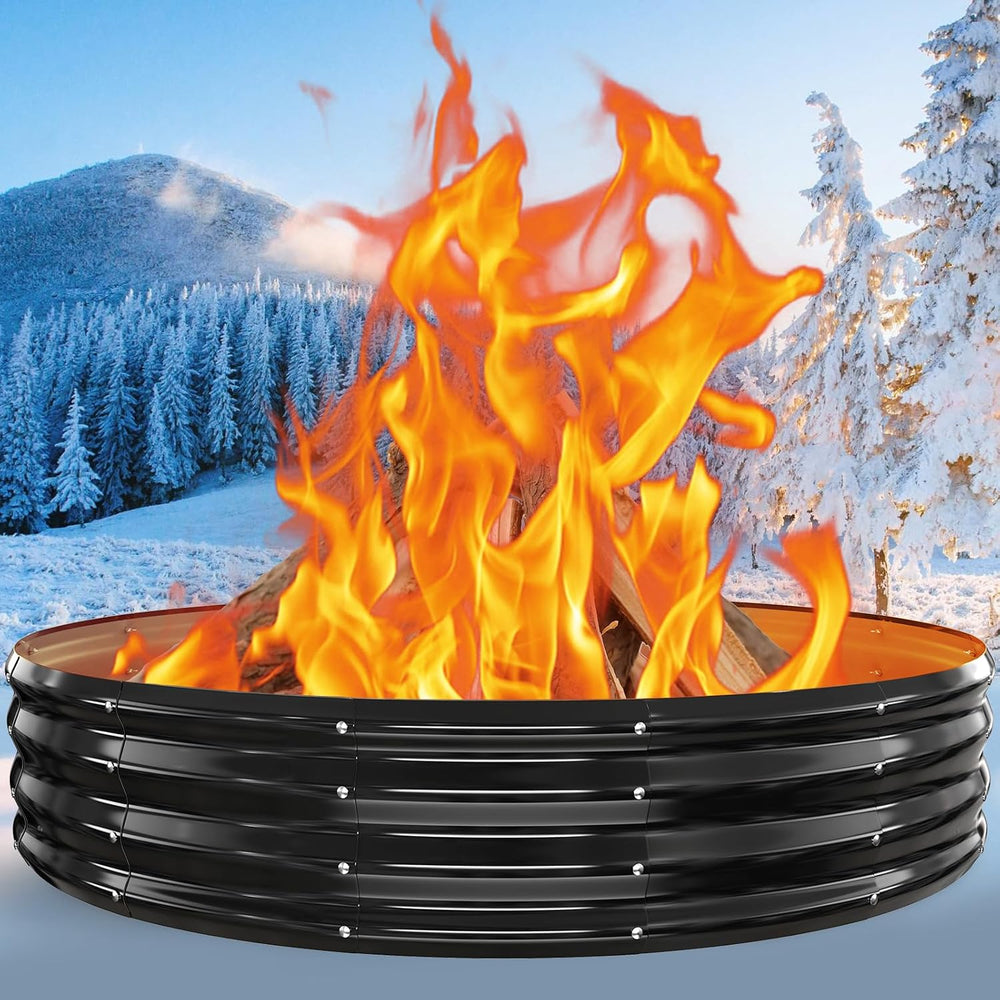 72" Large Fire Pit Ring for Outside, Heavy Duty Wood Burning Firepit &am...