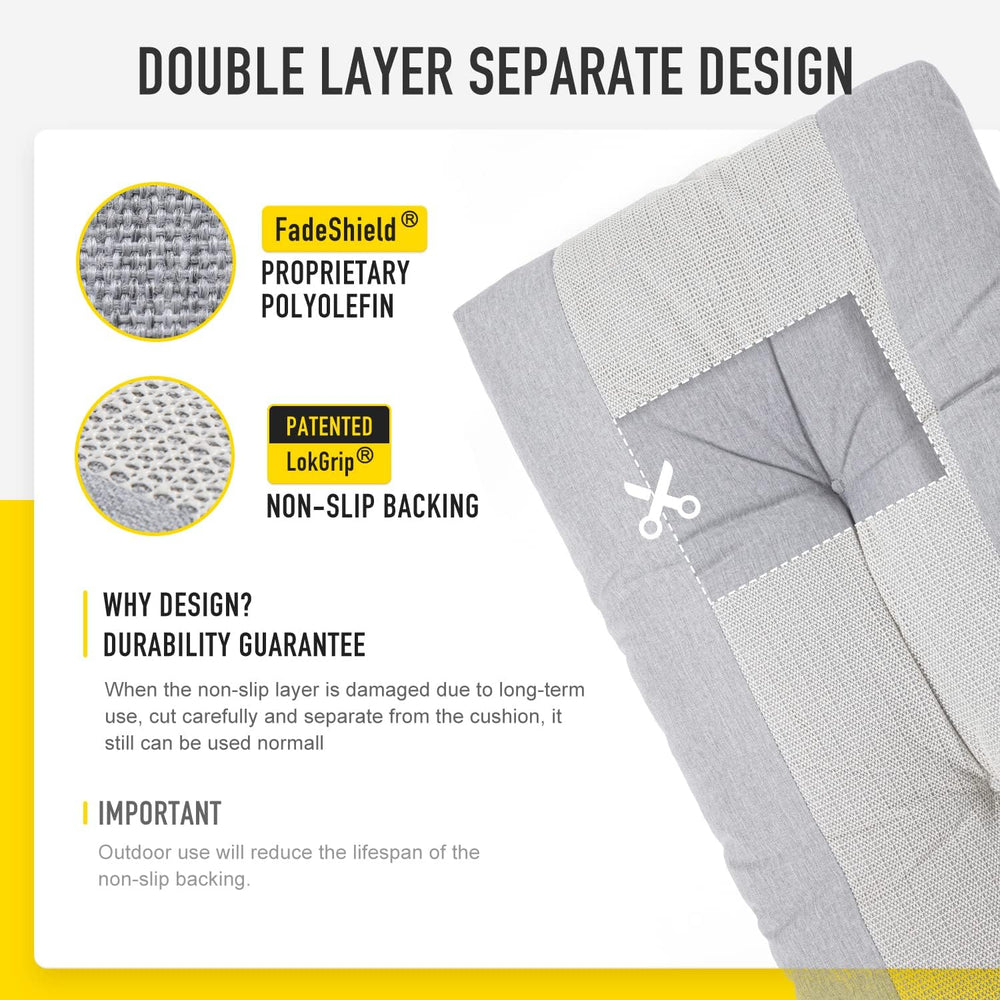 SUNROX LokGrip Non Slip Tufted Memory Foam Bench Cushion, FadeShield Water Re...