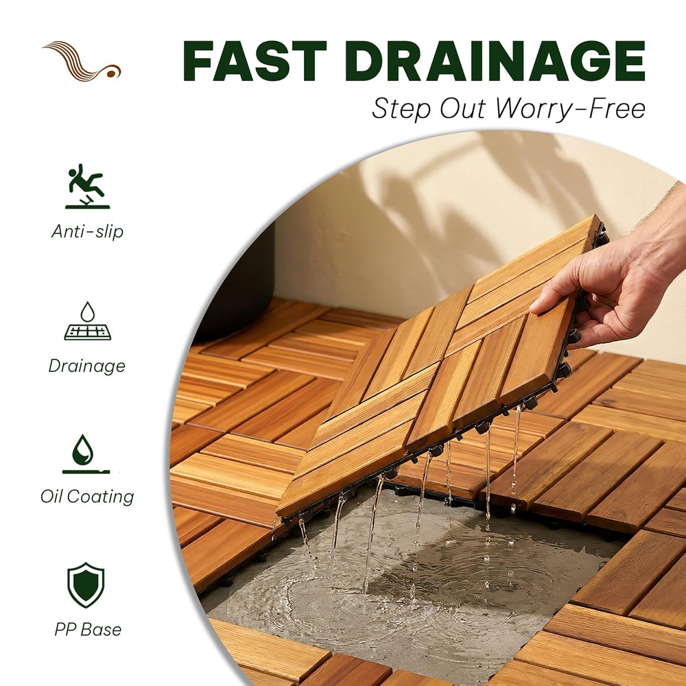VICTORY RELAX Natural Acacia 12x12 Interlocking Wood Deck Tiles for Balcony, ...