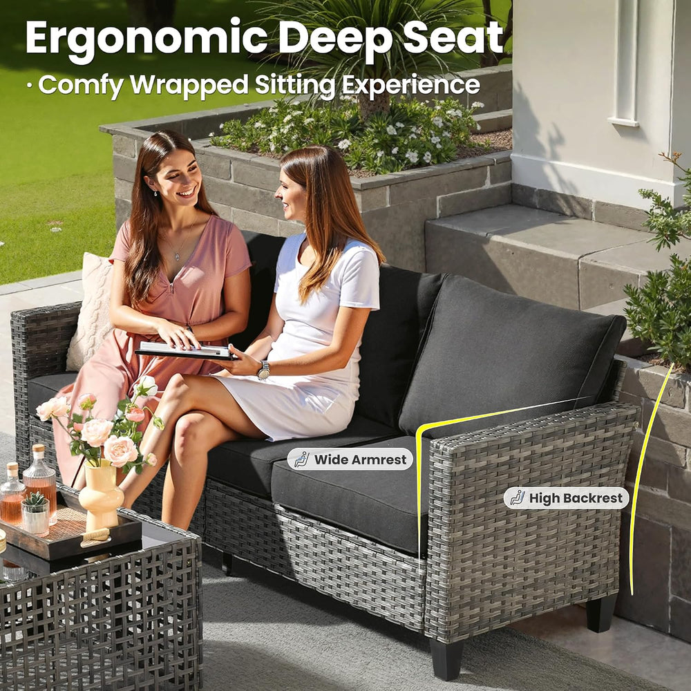 ovios 9 Pieces Patio Furniture Set, Outdoor Wicker Sofa Couch with Swivel Gli...