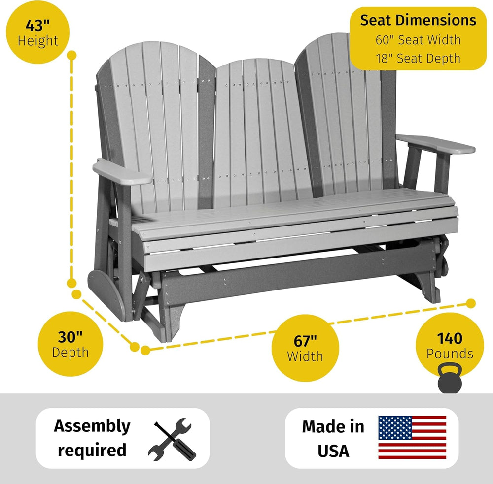 LuxCraft 5' Adirondack Double Glider Bench, 2 Person Outdoor Glider Chair...