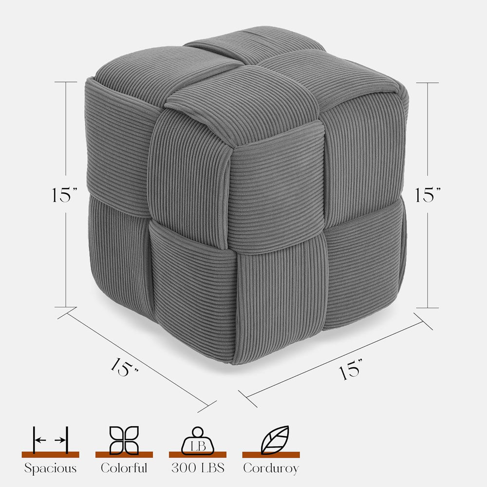 Cmishe 15" Square Woven Corduroy Ottoman Footrest - Modern Vanity Stool ...